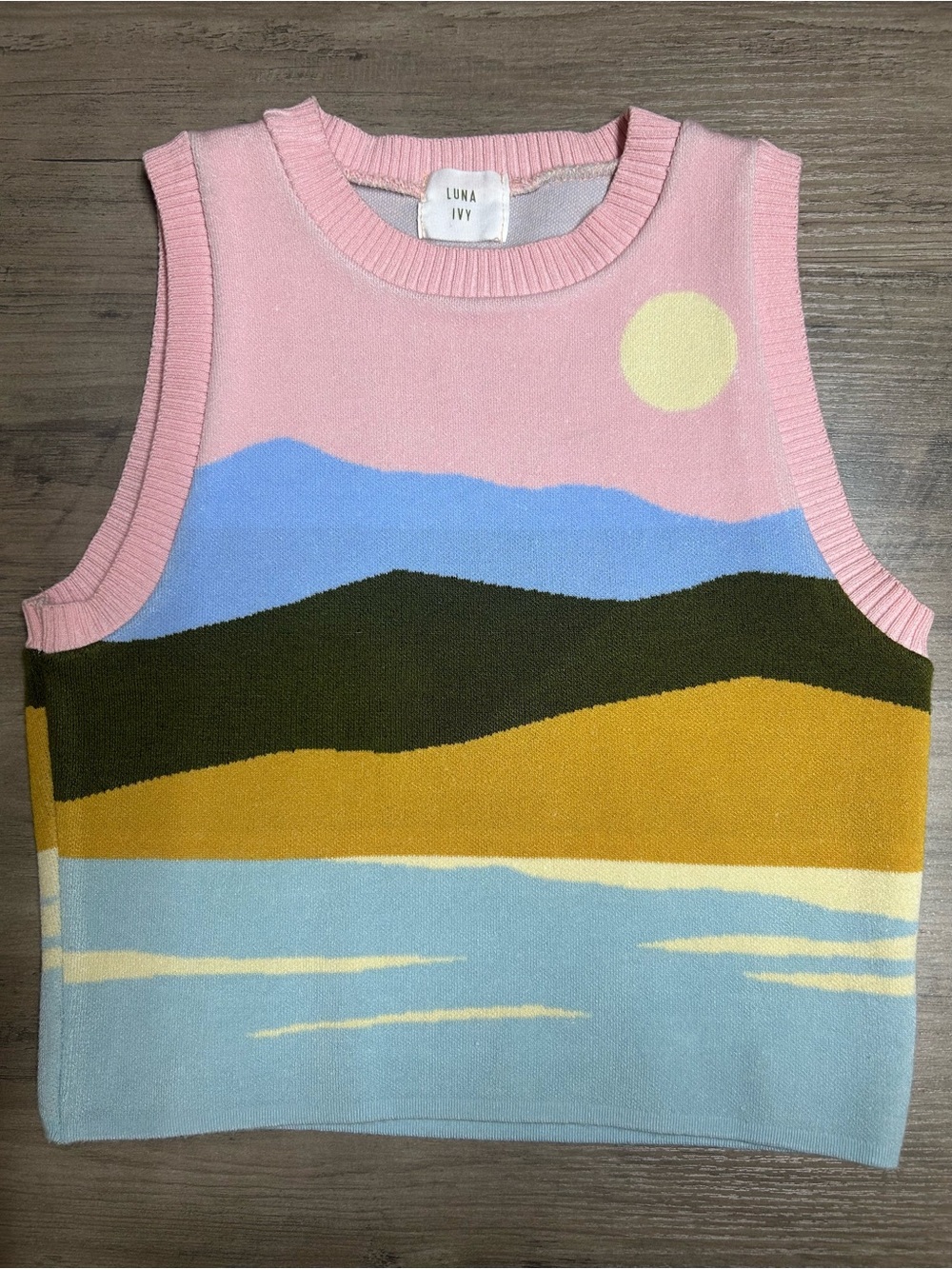 Luna Ivy Pink Scenic Knit Sleeveless Sweater Vest